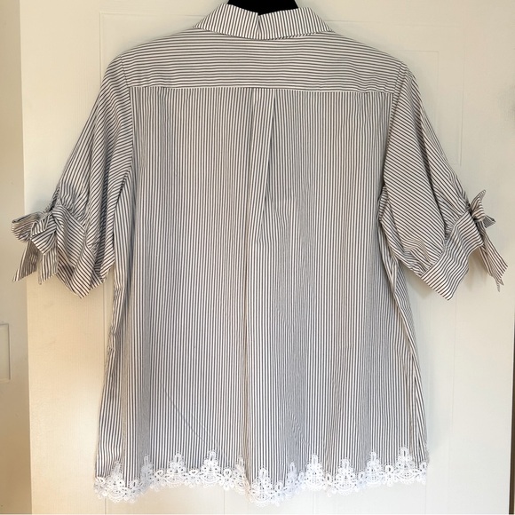 KARL LAGERFELD Women Striped Shirt w/ Bow on Sleeves and Lace Detail - Picture 2 of 6